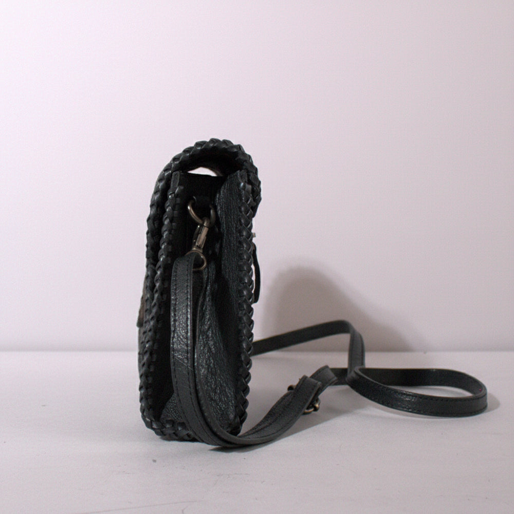 Handcrafted Western Leather Crossbody Bag With Hair On Cowhide Texture And Finish