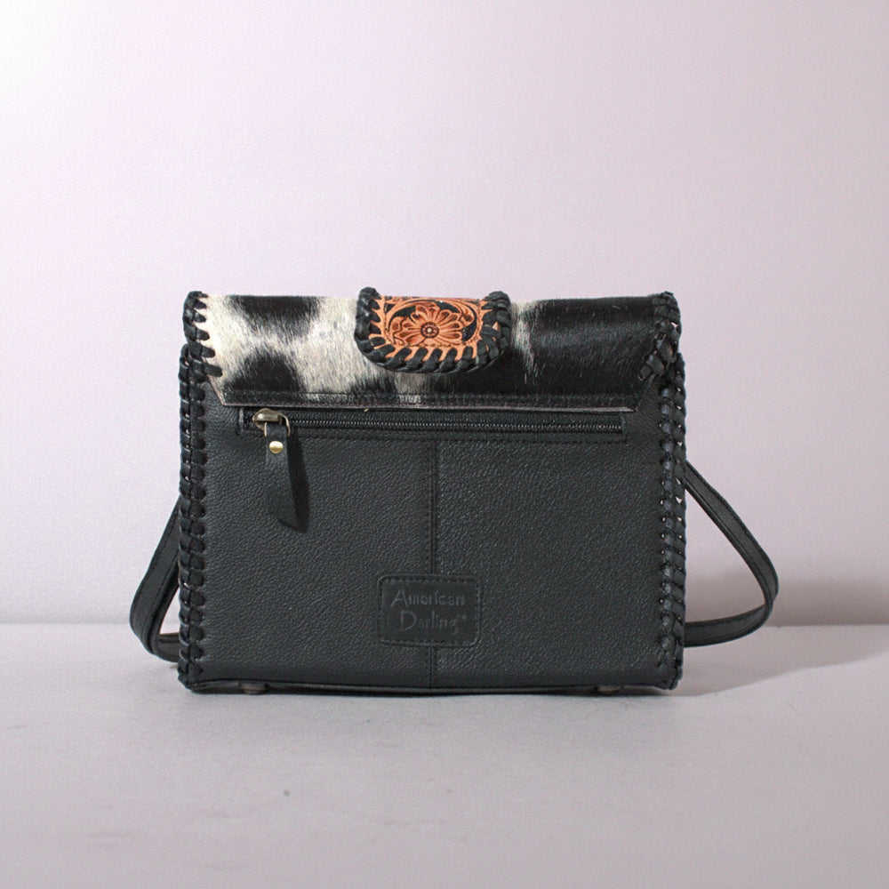 Handcrafted Western Leather Crossbody Bag With Hair On Cowhide Texture And Finish