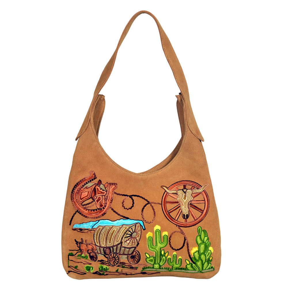 American Darling Genuine Suede Leather Embroidered Hobo Shoulder Bag Purse