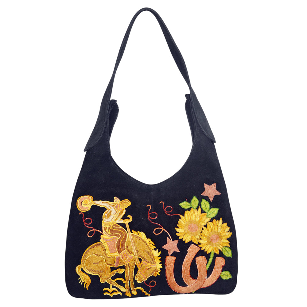 American Darling Genuine Suede Leather Embroidered Hobo Shoulder Bag Purse