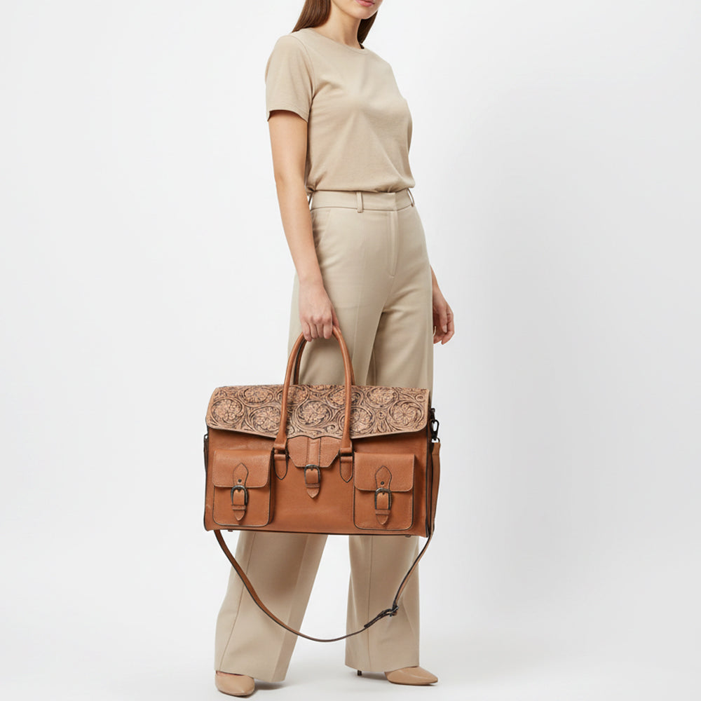 American Darling Hand-Tooled Genuine Leather Briefcase Bag