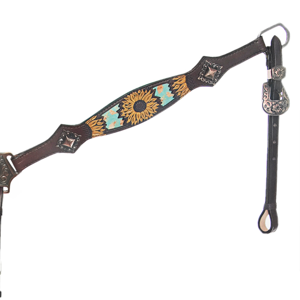HILASON Breast Collar Floral Hand-Painted Turquoise Premium Skirting Leather