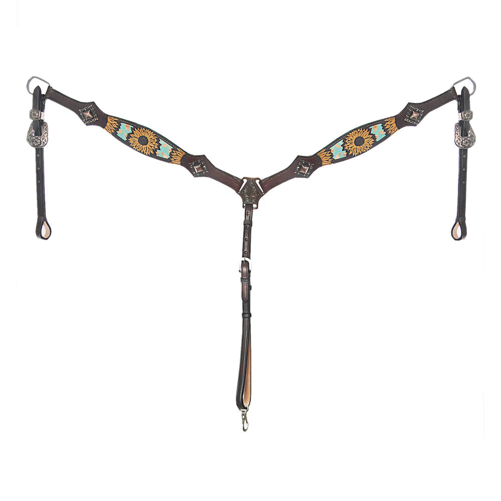 HILASON Breast Collar Floral Hand-Painted Turquoise Premium Skirting Leather