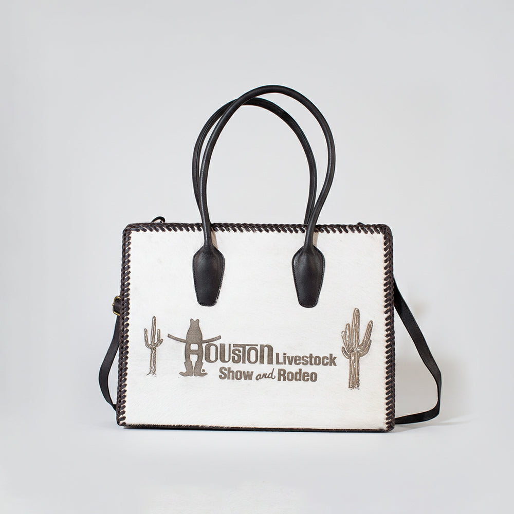 Sandy Rodeo Genuine Hair-on Leather Tote Bag Western Statement Handbag | Houston Livestock Show and Rodeo