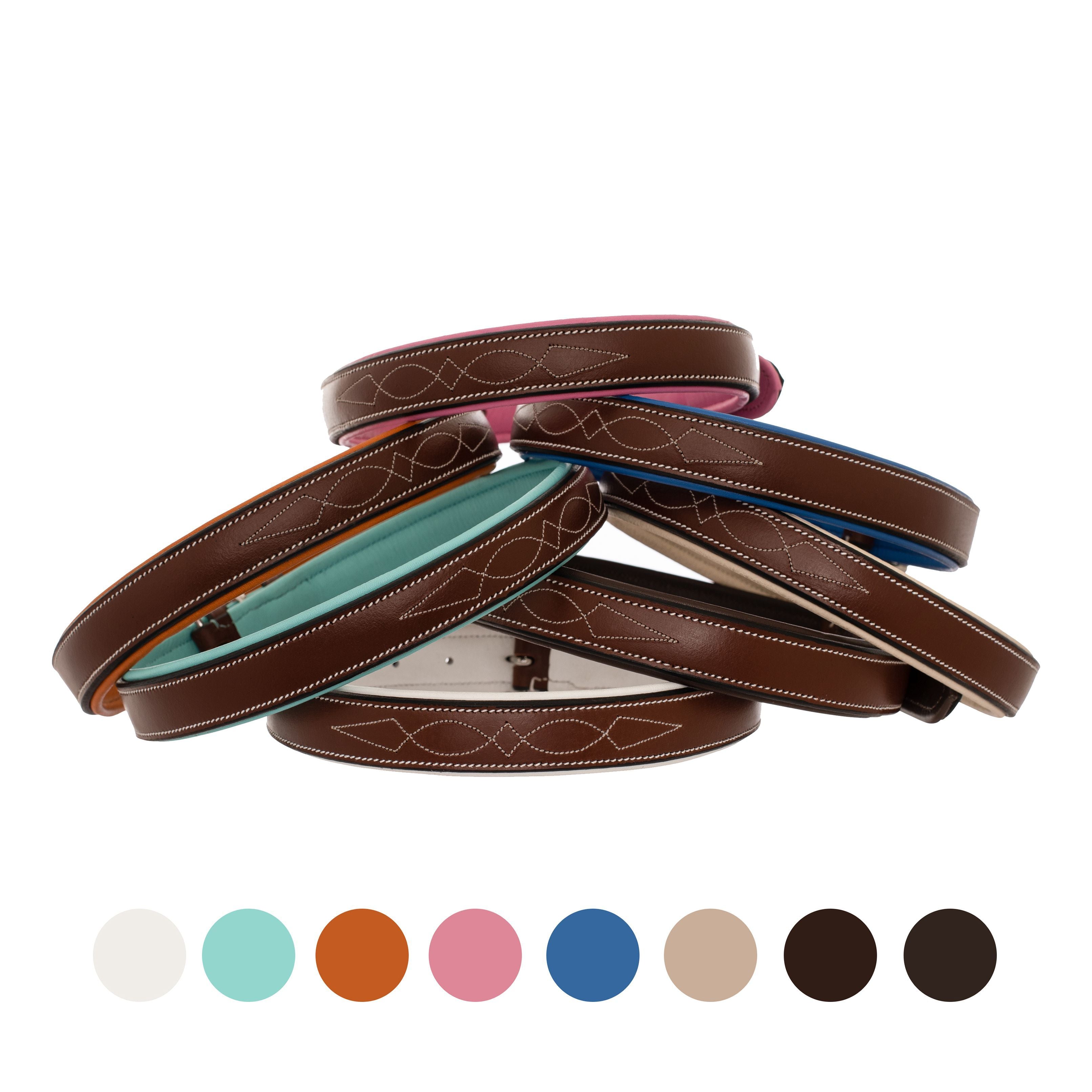ExionPro Fancy Stitched Padded Leather Dog Collar - Sky Blue Padding by Bridles & Reins - alternate view 8