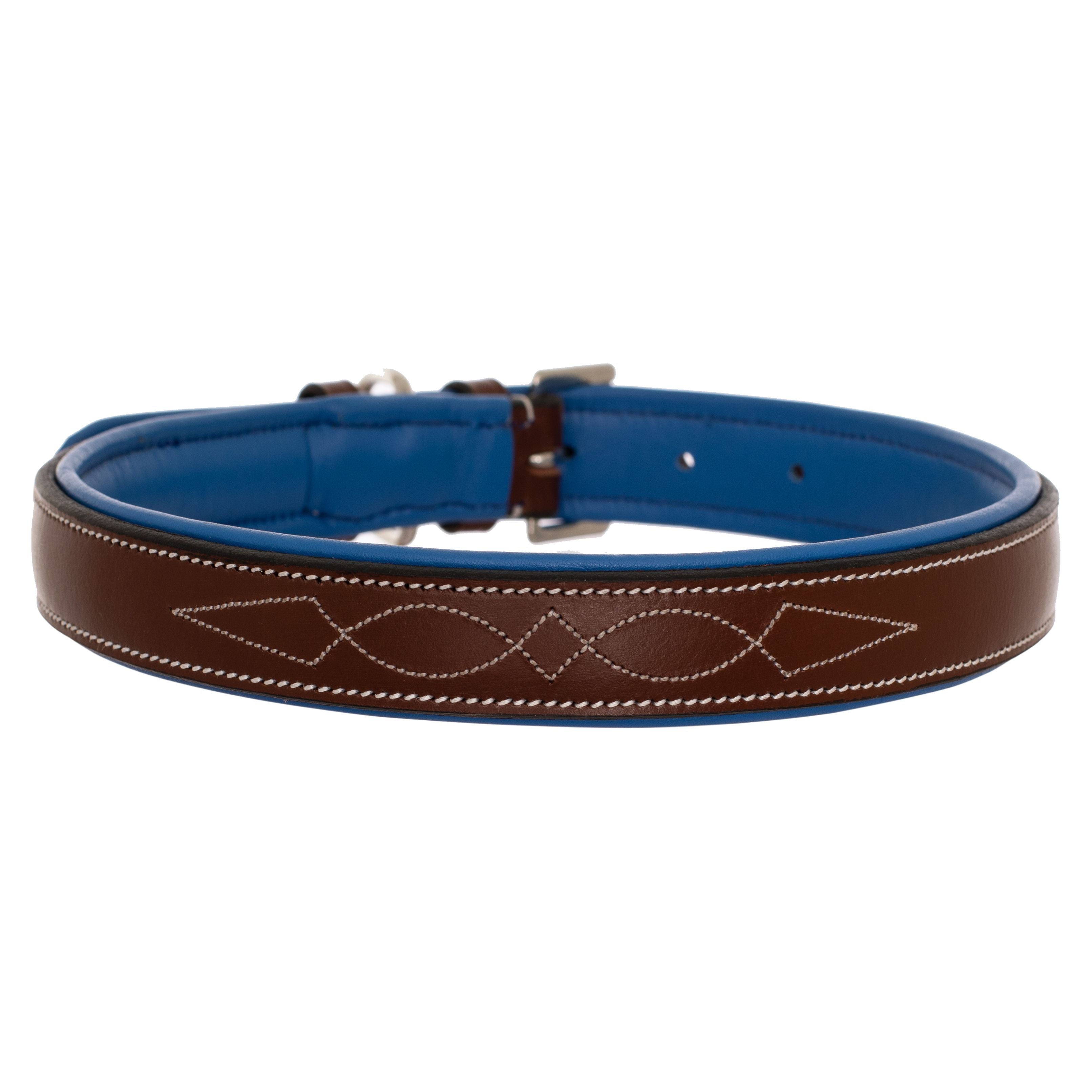 ExionPro Fancy Stitched Padded Leather Dog Collar - Blue Padding by Bridles & Reins - alternate view 2