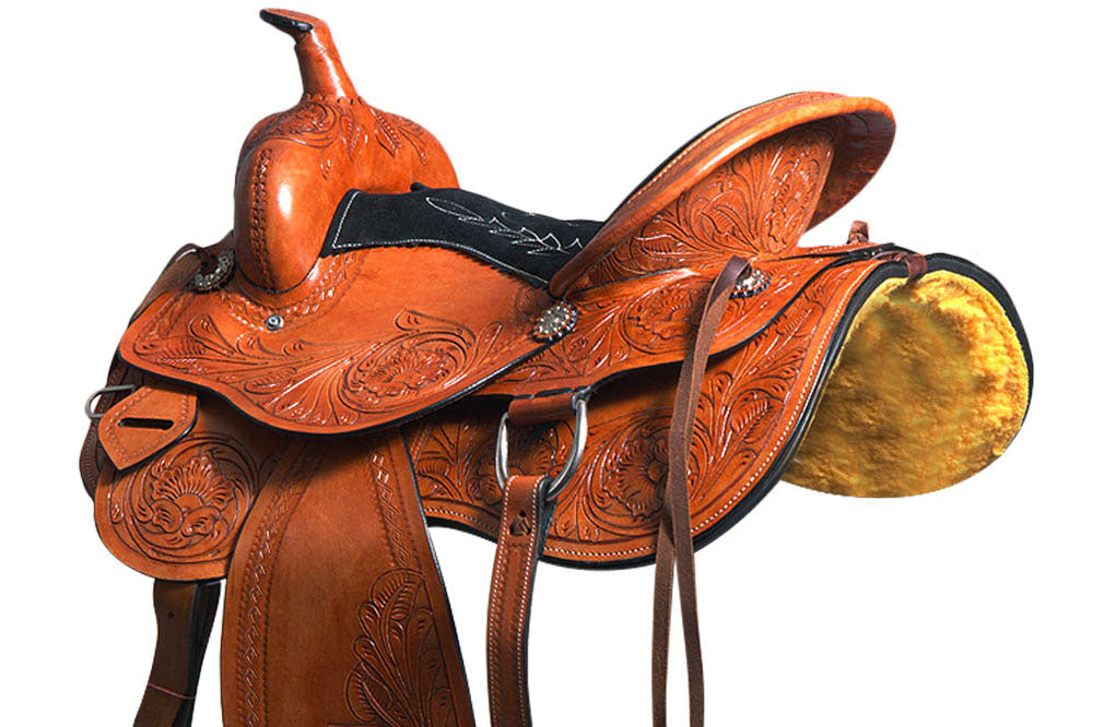 Comfytack Premium Western Leather Horse Saddle – Hand-Tooled Floral Design, Comfortable Fit, Durable Riding Tack