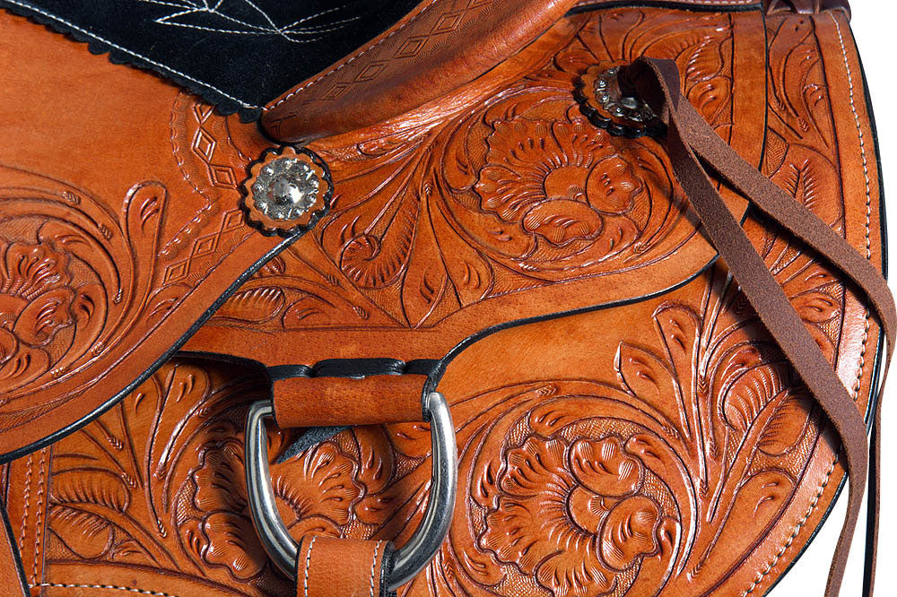 Comfytack Premium Western Leather Horse Saddle – Hand-Tooled Floral Design, Comfortable Fit, Durable Riding Tack