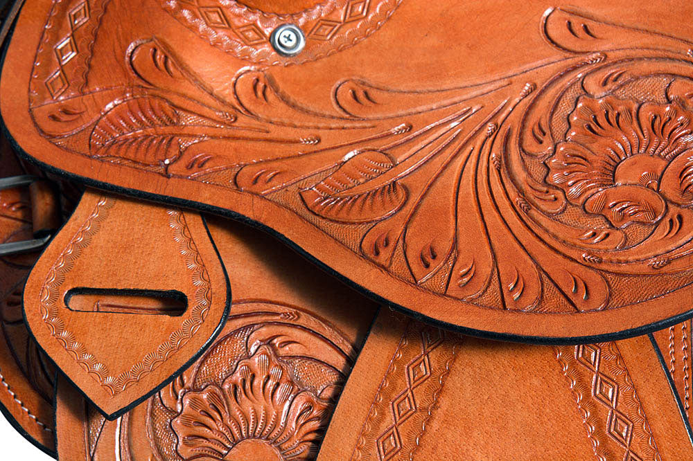 Comfytack Premium Western Leather Horse Saddle – Hand-Tooled Floral Design, Comfortable Fit, Durable Riding Tack