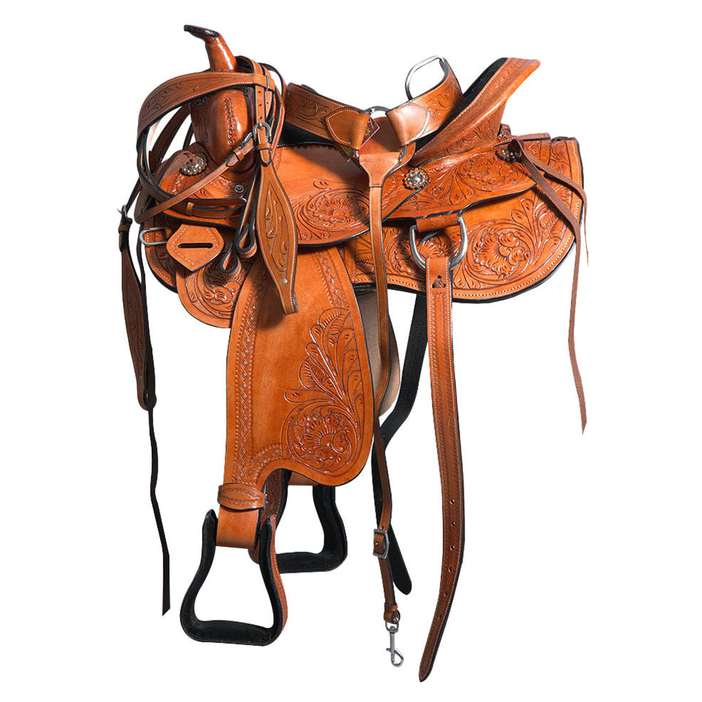Comfytack Premium Western Leather Horse Saddle – Hand-Tooled Floral Design, Comfortable Fit, Durable Riding Tack