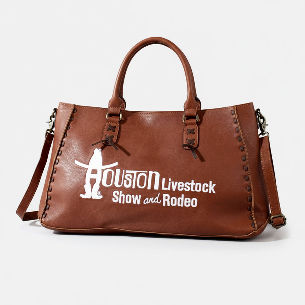 Magnolia Rodeo Genuine Full-Grain Leather Embroidered Tote Bag White | Houston Livestock Show and Rodeo