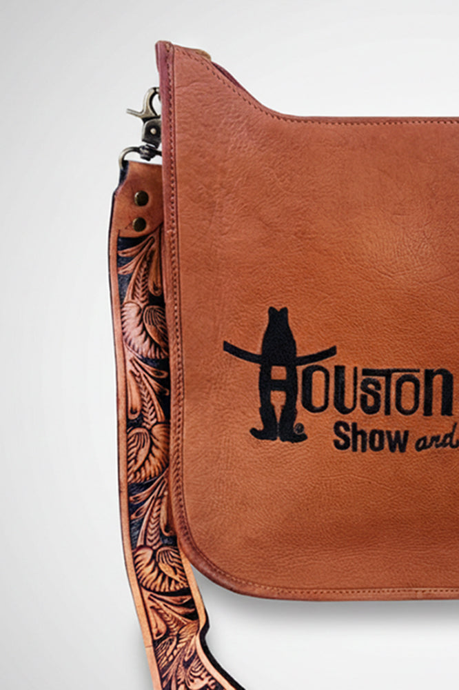 Showground Rodeo Genuine Leather Embroidered Crossbody Bag Hand-Tooled Floral Strap Purse | Houston Livestock Show and Rodeo