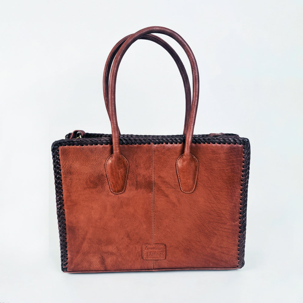 Heritage Rodeo Genuine Leather White Embroidered Tote Bag | Houston Livestock Show and Rodeo