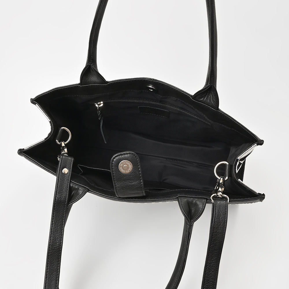 American Darling Black & Silver Checkered Leather Tote Bag with Studded Detail