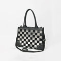 American Darling Black & Silver Checkered Leather Tote Bag with Studded Detail