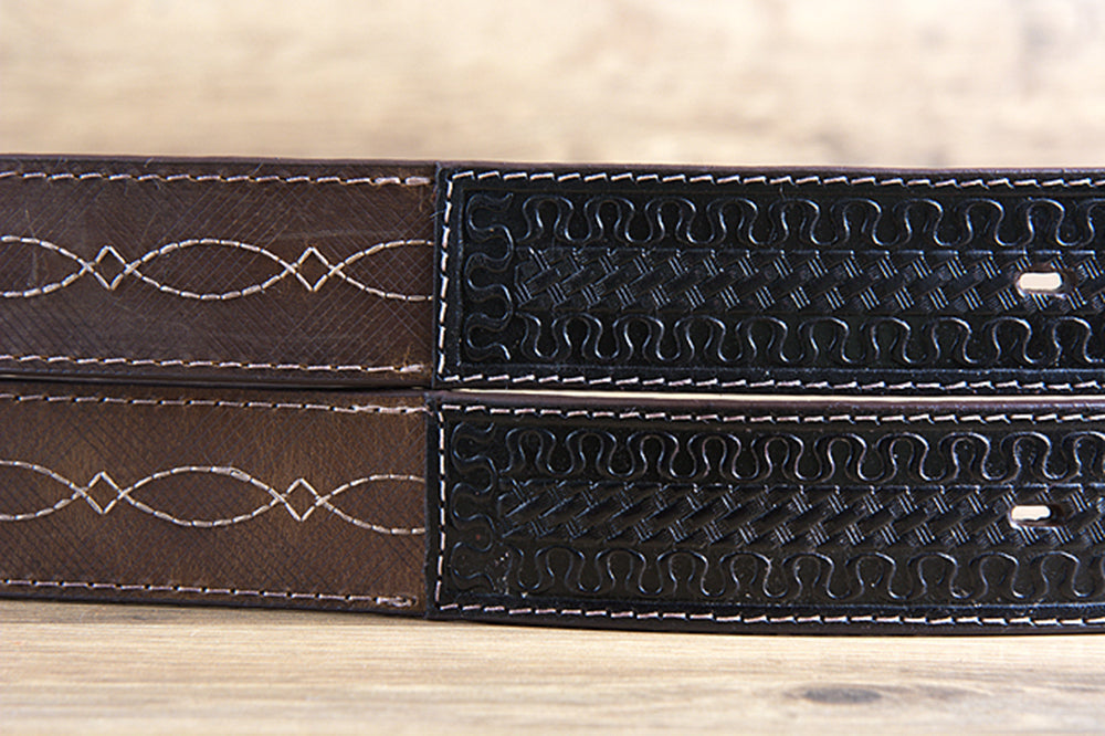 3D BELTS Brown Western Leather Belt with Woven Inlay & Antique Silver Buckle