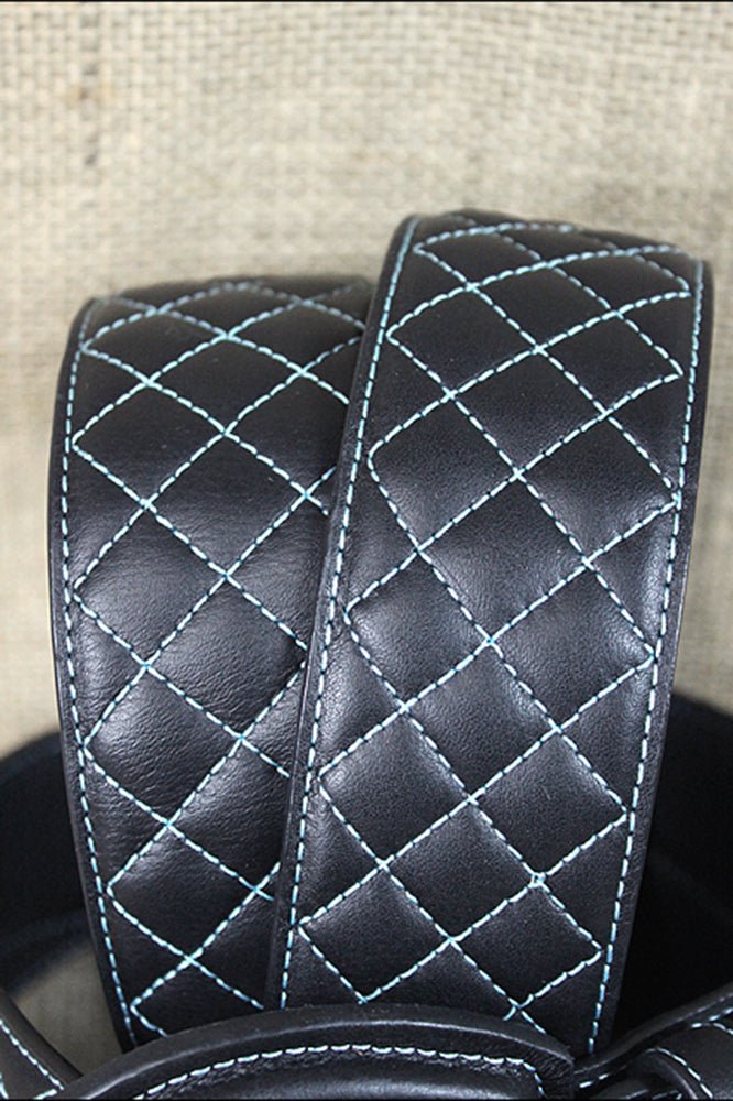 Noble Equestrian Classic Quilted Belt  2" Wide Full Grain Leather Contrast Stitching & Brass Hardware