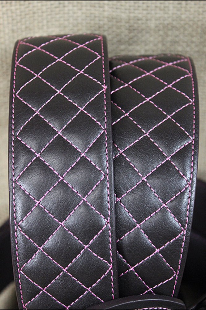 Noble Equestrian Classic Quilted Belt  2" Wide Full Grain Leather Contrast Stitching & Brass Hardware