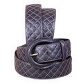 Noble Equestrian Classic Quilted Belt  2" Wide Full Grain Leather Contrast Stitching & Brass Hardware