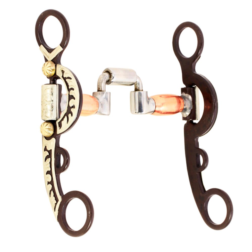 Western Hinged Correction Bit - 5" SS/Copper Roller Mouth on 6" Engraved Cheeks