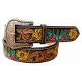 Brown Floral Sunflower Cactus Hand Painted Leather Belt With Removable Buckle Unisex