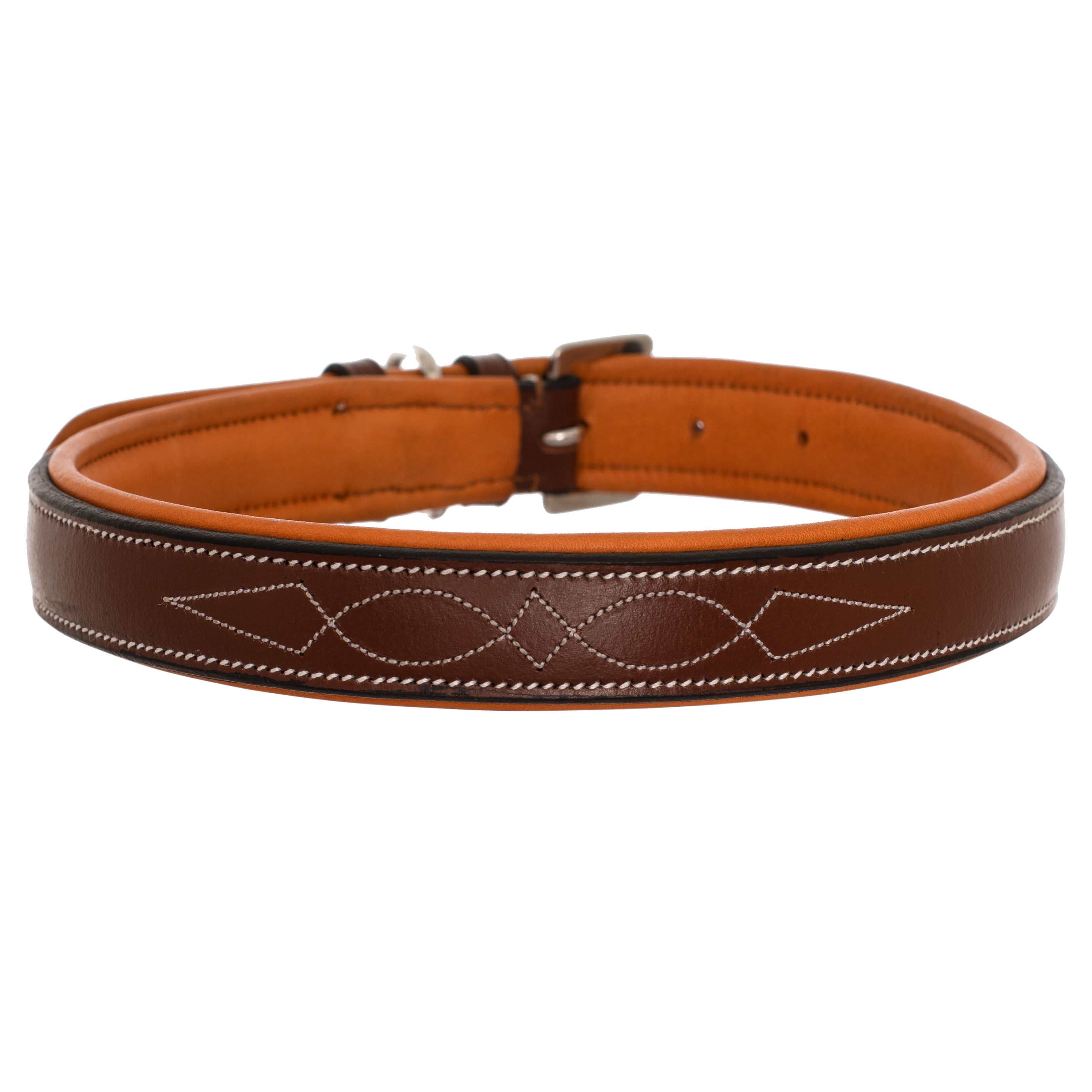 ExionPro Fancy Stitched Padded Leather Dog Collar - Conker Padding by Bridles & Reins - alternate view 2