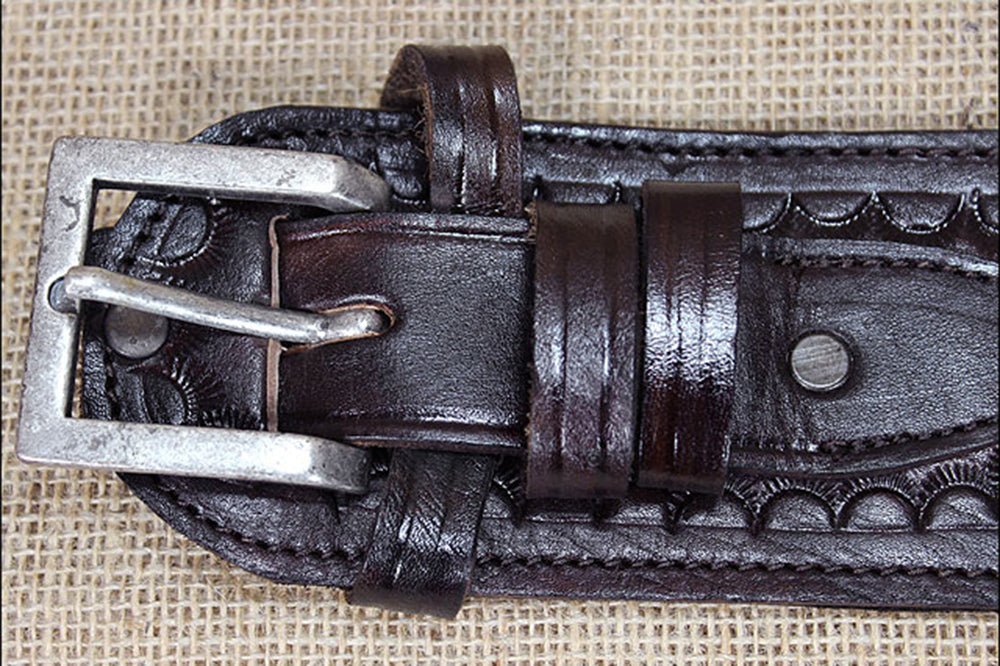 Hilason 46" Right Hand Tooled Leather Western Cowboy Gun Rig Holster Belt for .44 / .45 Caliber Revolver – Brown