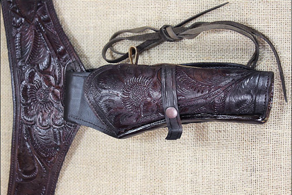 Hilason 46" Right Hand Tooled Leather Western Cowboy Gun Rig Holster Belt for .44 / .45 Caliber Revolver – Brown