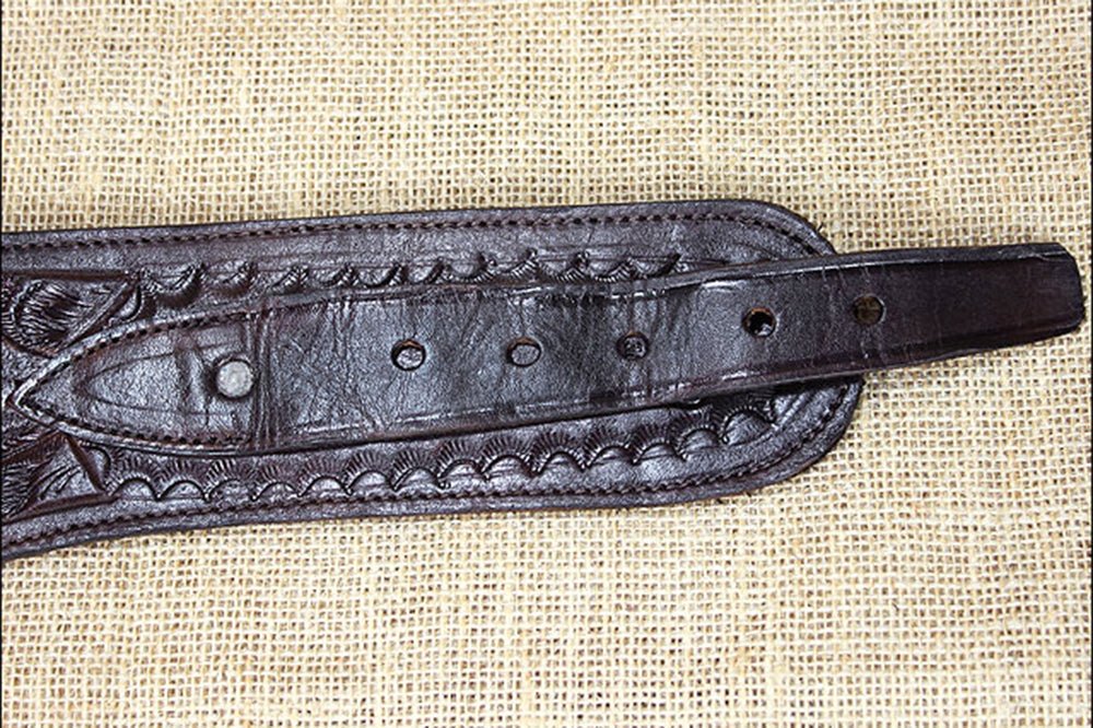 Hilason 46" Right Hand Tooled Leather Western Cowboy Gun Rig Holster Belt for .44 / .45 Caliber Revolver – Brown