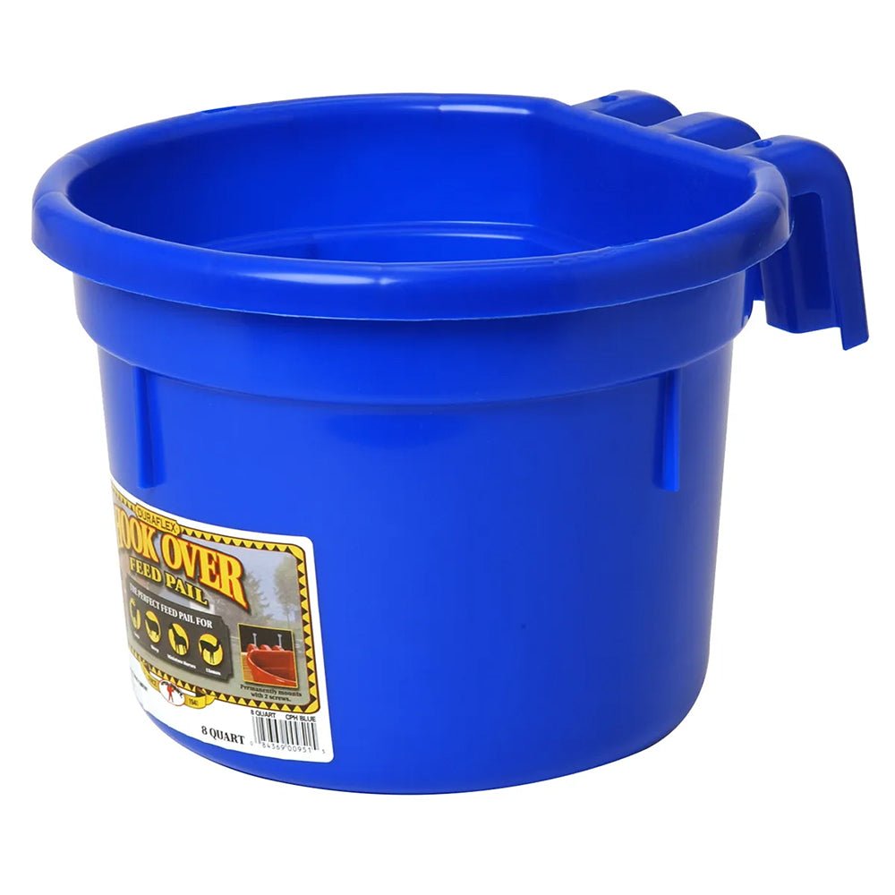Hook Over Feed Pail 8 Quart Blue Bucket with Dual-Purpose Bracket