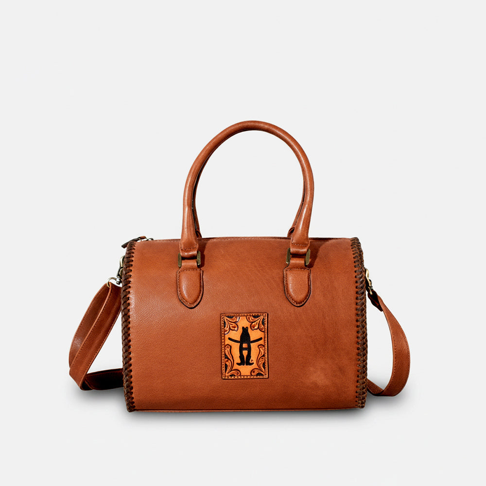 Heirloom Legacy Rodeo Genuine Leather hand tooled Tooled speedy bag w/ Classic Top Handle Satchel