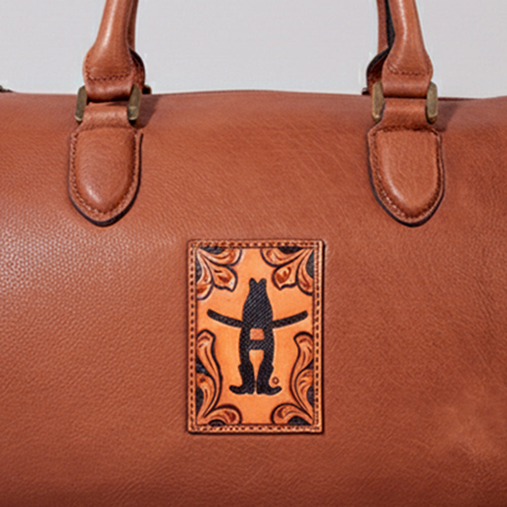 Heirloom Legacy Rodeo Genuine Leather hand tooled Tooled speedy bag w/ Classic Top Handle Satchel