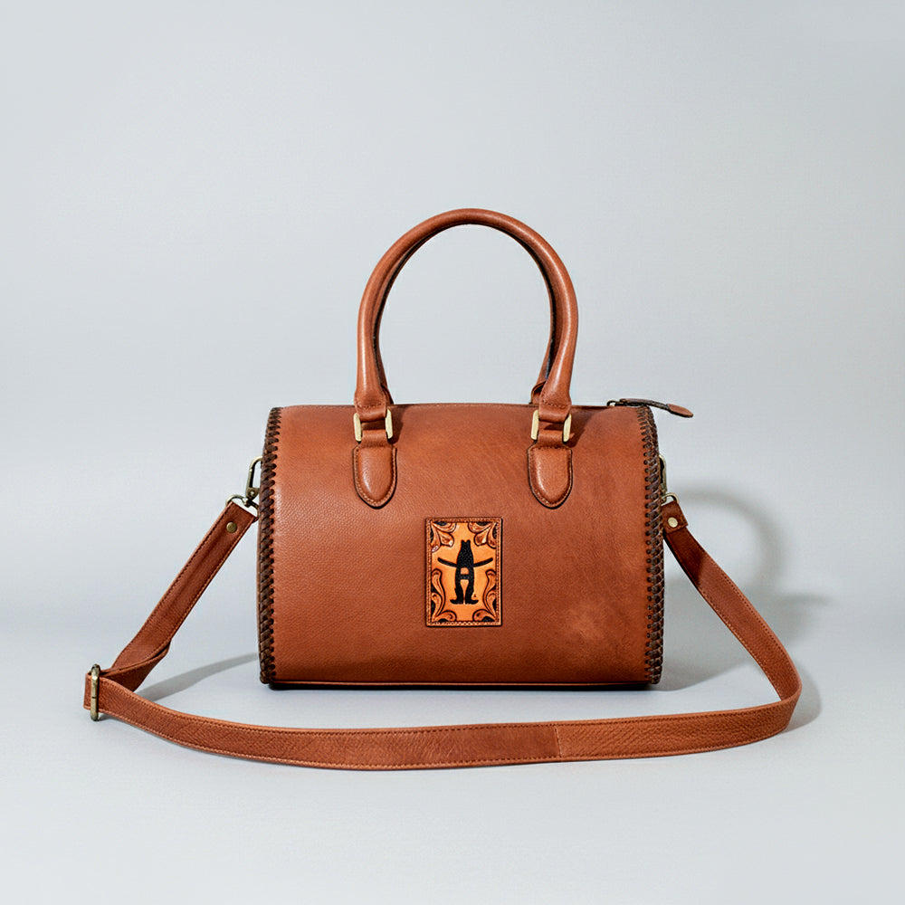 Heirloom Legacy Rodeo Genuine Leather hand tooled Tooled speedy bag w/ Classic Top Handle Satchel
