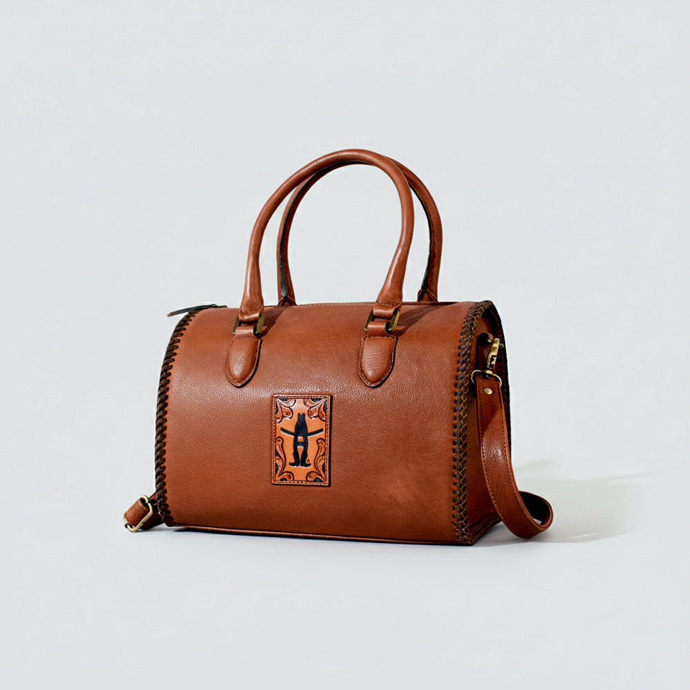 Heirloom Legacy Rodeo Genuine Leather hand tooled Tooled speedy bag w/ Classic Top Handle Satchel
