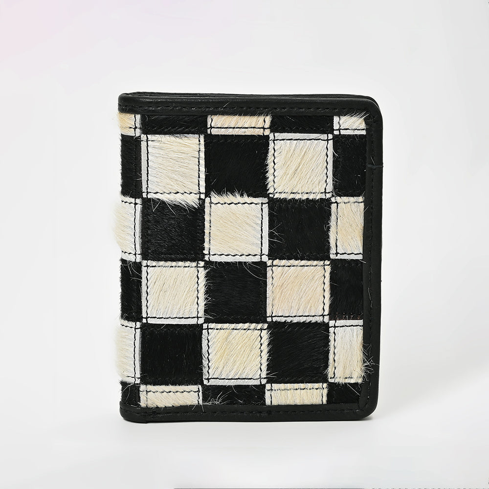 American Darling Genuine Cowhide Leather Wallet for Men – Black & White Patchwork Hair-On Bifold Wallet