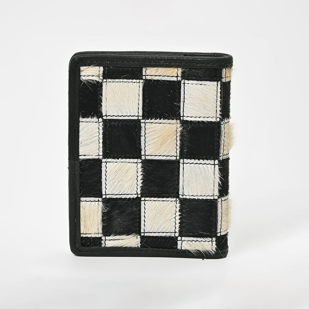 American Darling Genuine Cowhide Leather Wallet for Men – Black & White Patchwork Hair-On Bifold Wallet