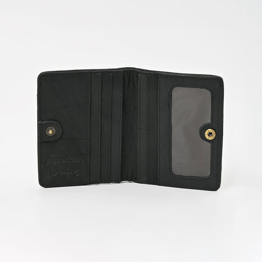 American Darling Genuine Cowhide Leather Wallet for Men – Black & White Patchwork Hair-On Bifold Wallet