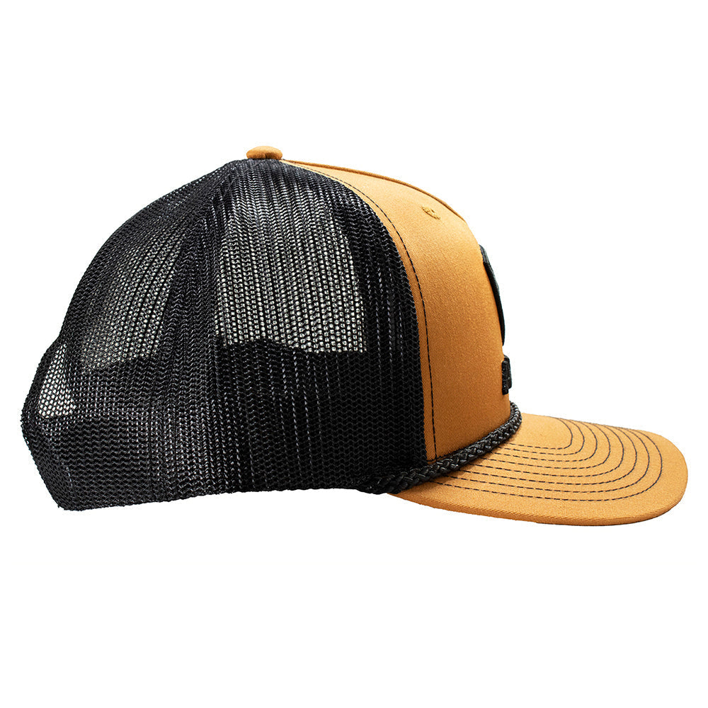 ARIAT Men’s Tan 5-Panel Snapback Cap – 3D Embroidered Logo & Shield, Mesh Back