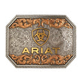 Ariat Men’s Raised Logo Antique Leaf Belt Buckle Multi-Tone Silver Gold & Copper Finish 4" x 3" Rectangle Trophy Buckle