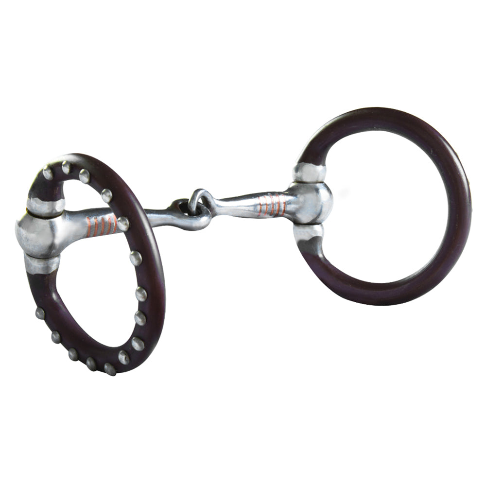 HILASON Western Sweet Iron O-Ring Snaffle Bit, Silver Dot Trim 4" Mouthpiece, Copper Inlays Antique Brown 2-1/2" Rings