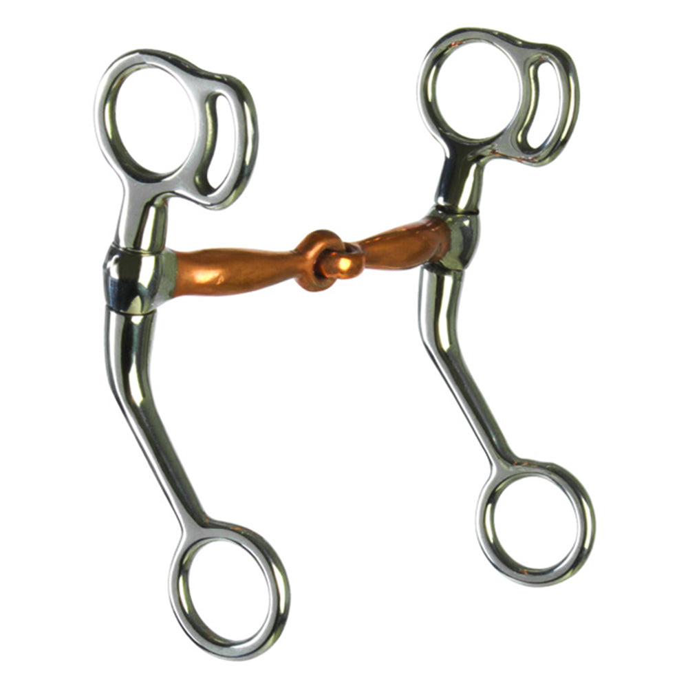HILASON Western SS Miniature Horse Training Bit – 3-1/2" Solid Copper Mouthpiece, Jointed Snaffle – 5" Swivel Cheek Shanks