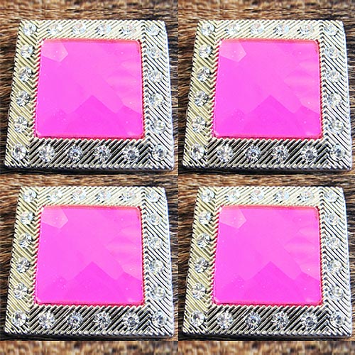 Western Screw Back Concho Light Fuschia Square Crystals Bling
