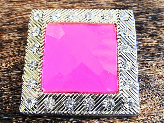 Western Screw Back Concho Light Fuschia Square Crystals Bling