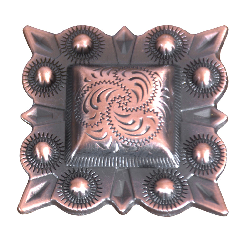 Western Screw Back Concho Square Copper Engraved Saddle Horse 1.5 In