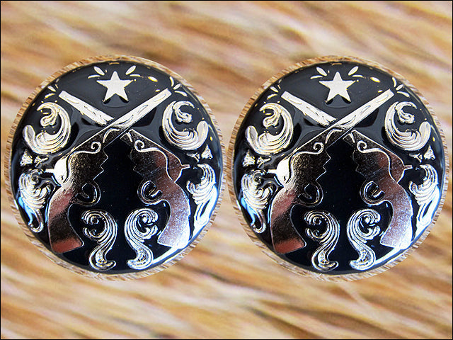 Western Screw Back Concho Cross Guns Silver Round Saddle Horse 1.5 In