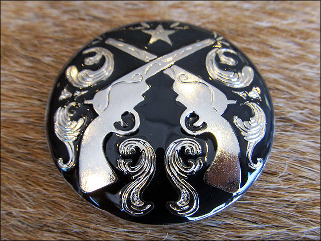 Western Screw Back Concho Cross Guns Silver Round Saddle Horse 1.5 In