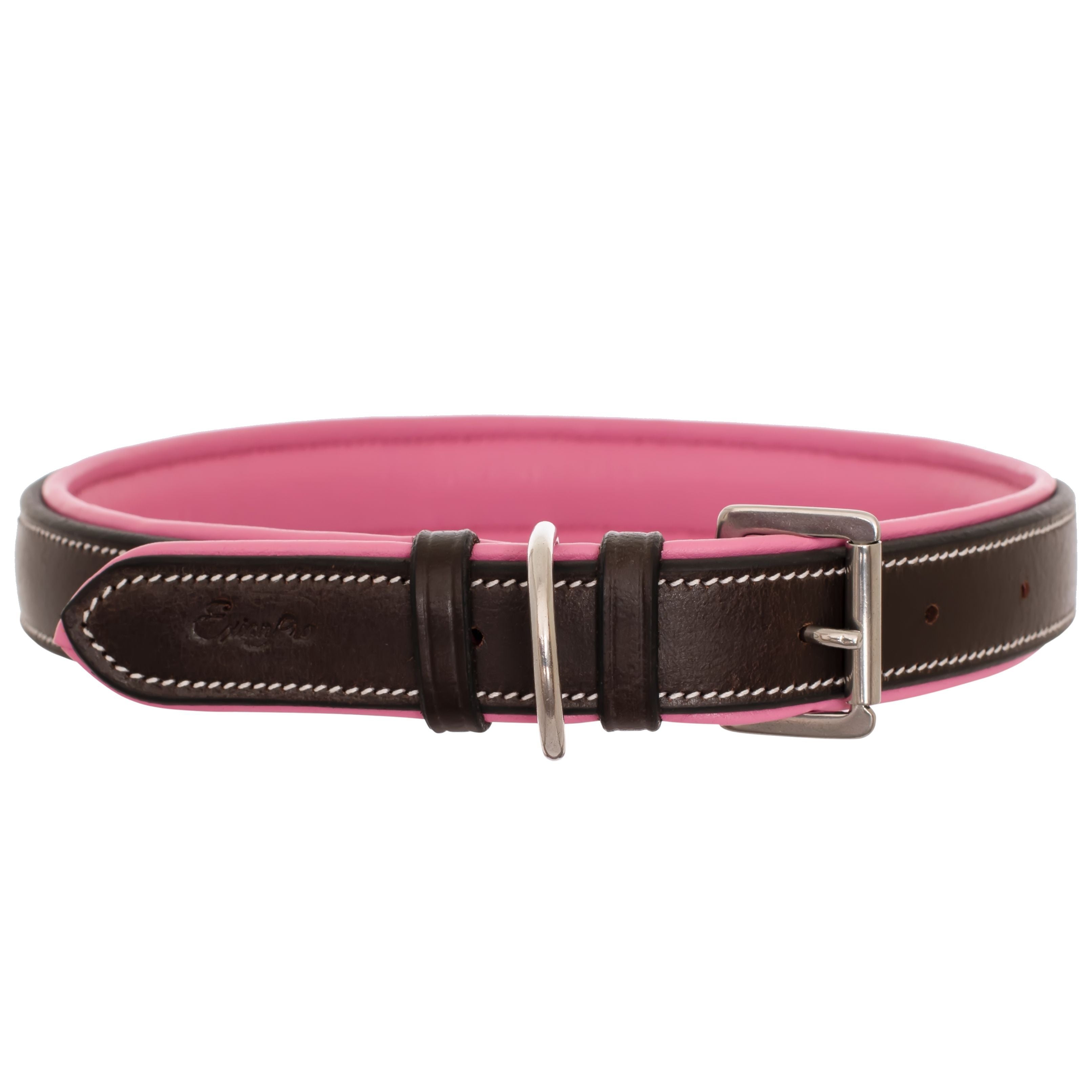 ExionPro Fancy Stitched Padded Leather Dog Collar - Pink Padding by Bridles & Reins - alternate view 3