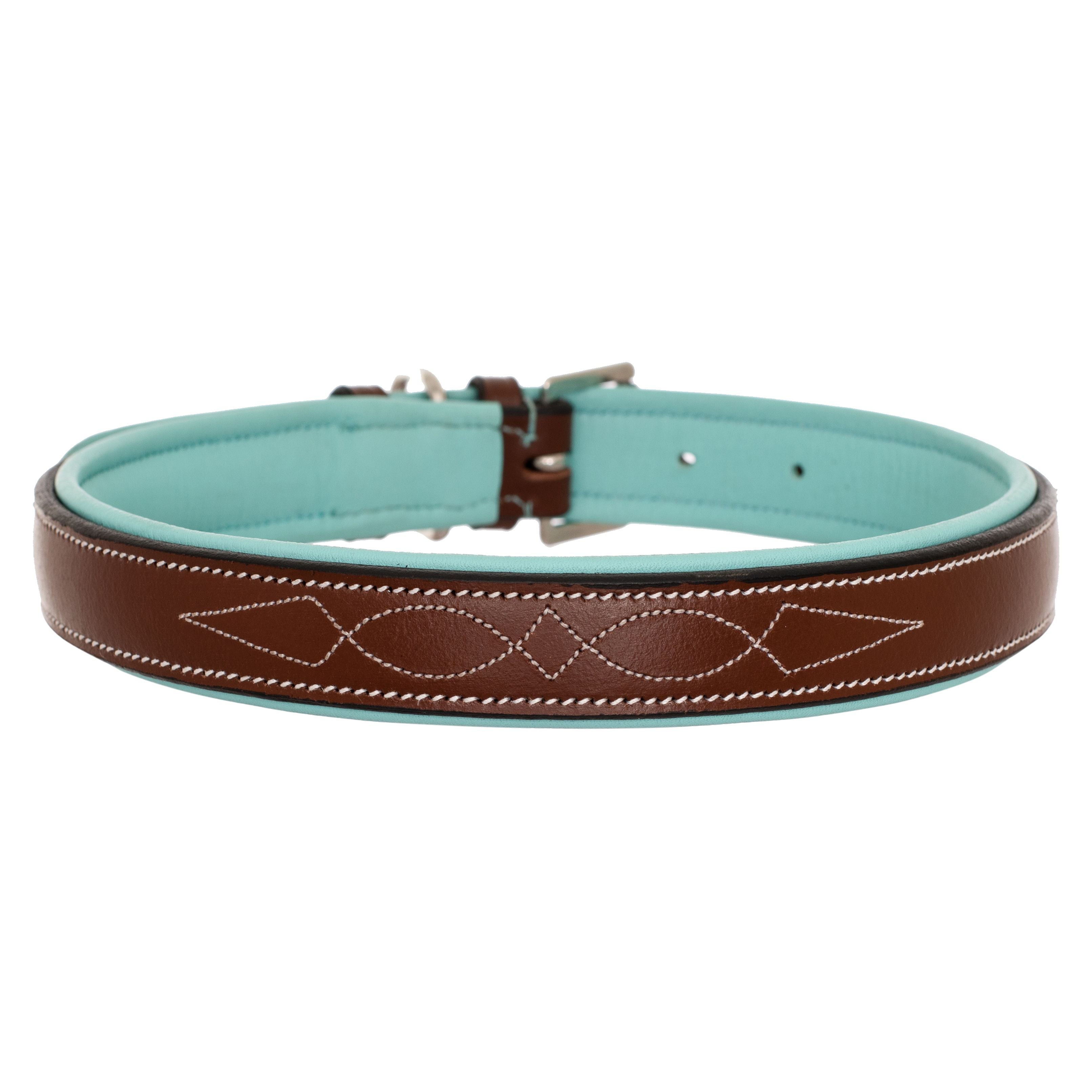 ExionPro Fancy Stitched Padded Leather Dog Collar - Sky Blue Padding by Bridles & Reins - alternate view 2