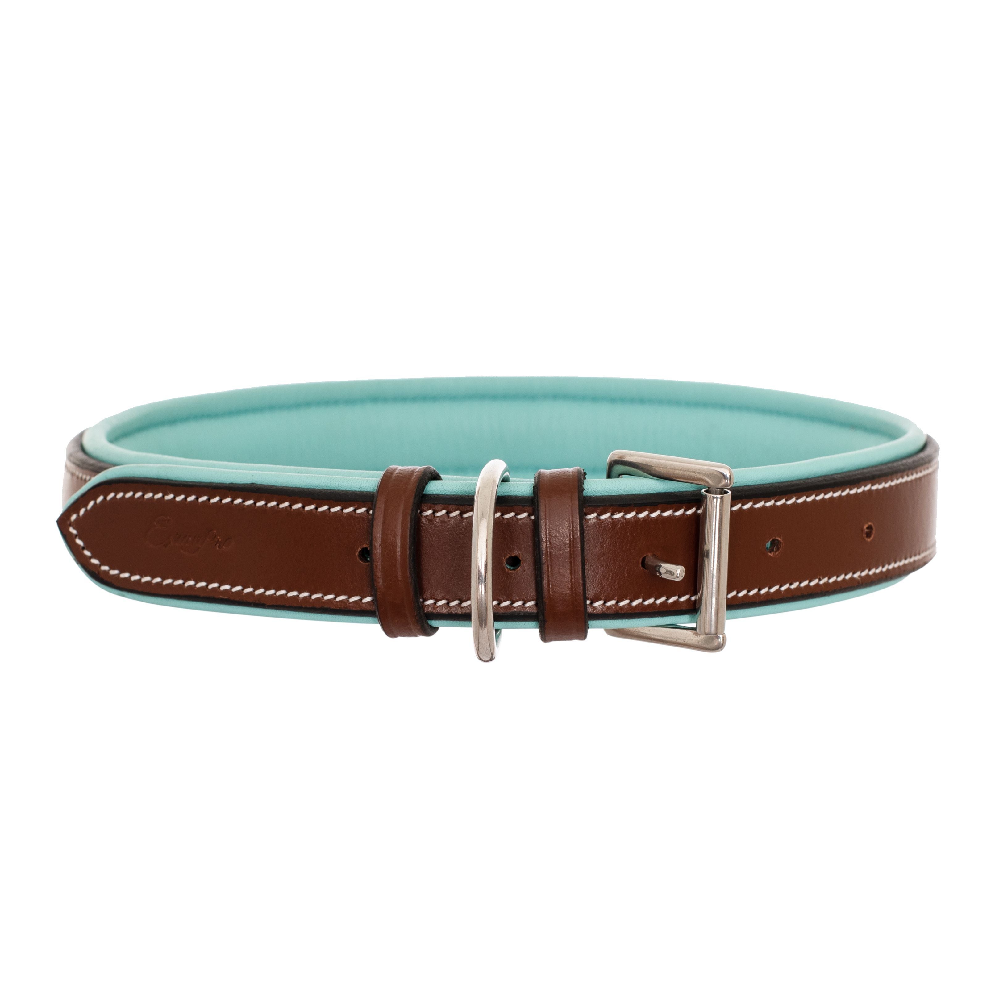 ExionPro Fancy Stitched Padded Leather Dog Collar - Sky Blue Padding by Bridles & Reins - alternate view 5