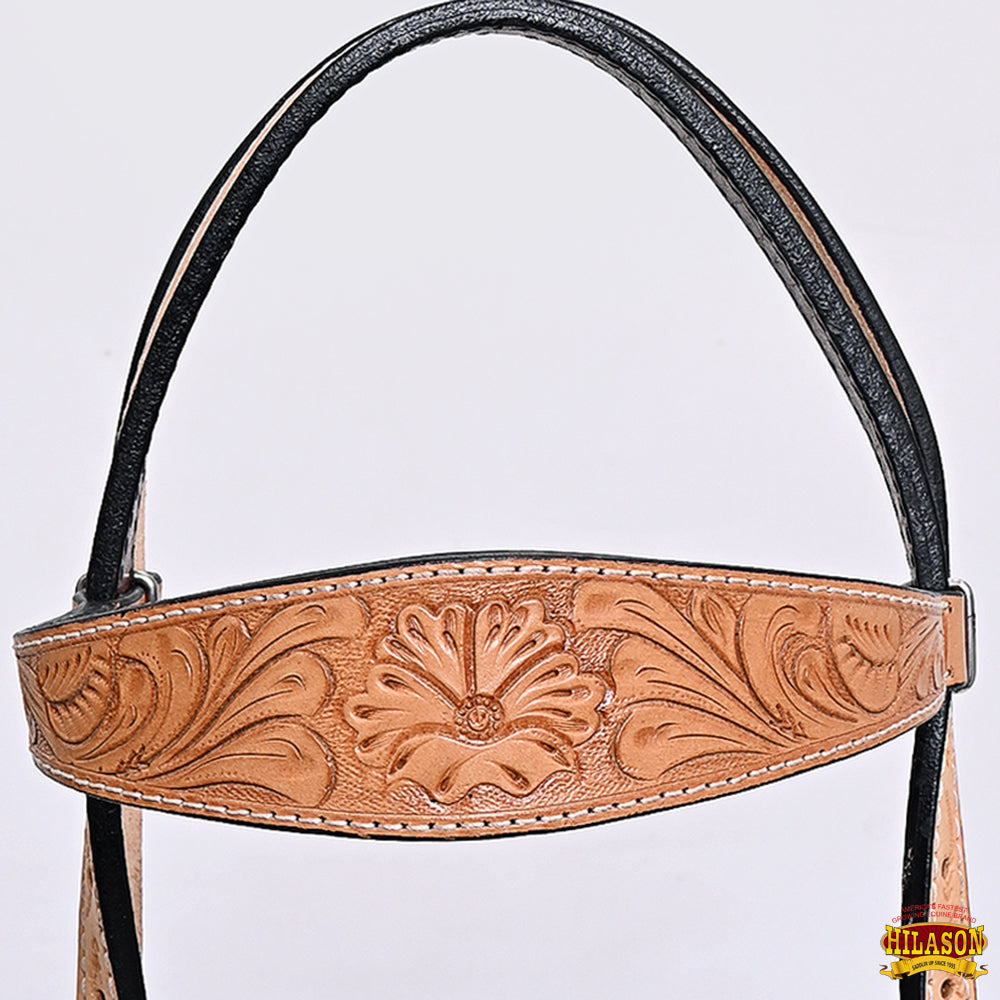 HILASON Western Horse Headstall Breast Collar Set Tack Genuine American Leather Floral Tan
